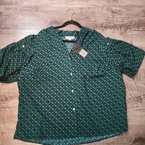 Nine West Teal and Black Patterned Blouse